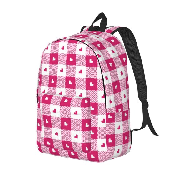 Travel Laptop Backpack - Hot pink plaid heart Lightweight Canvas Backpack, Wear Resistant Computer Backpack Bag Fit {sizeName} Laptop for Men Women with Adjustable Padded Shoulder Straps