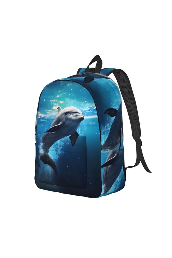Travel Laptop Backpack - Ice Blue Ocean Cute Dolphin Lightweight Canvas Backpack, Wear Resistant Computer Backpack Bag Fit {sizeName} Laptop for Men Women with Adjustable Padded Shoulder Straps