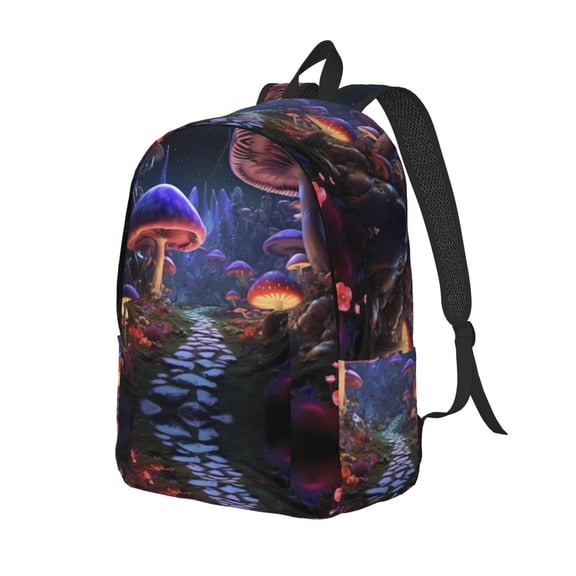 Travel Laptop Backpack - Jungle Path Glowing Mushrooms Lightweight Canvas Backpack, Wear Resistant Computer Backpack Bag Fit {sizeName} Laptop for Men Women with Adjustable Padded Shoulder Straps