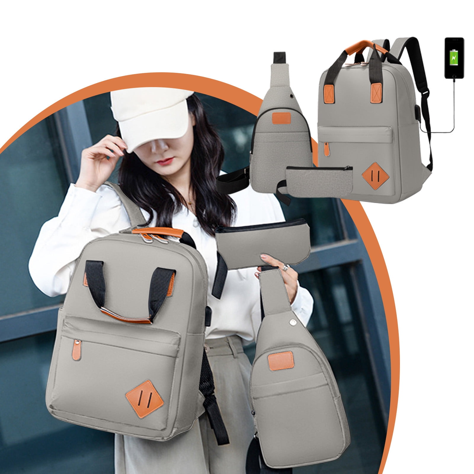 Fashion Casual Laptop Bag Backpack Crossbody Bag Clutch Bag 3pcs. Set Bag