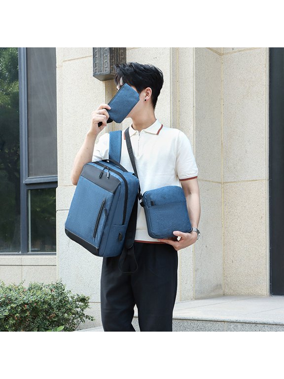 Travel Laptop Backpack Large, Usupdd Waterproof Business Carry On Backpack For Women Men, 3 Piece Set With Crossbody Bag Coin Purse College Travel Bag, Blue