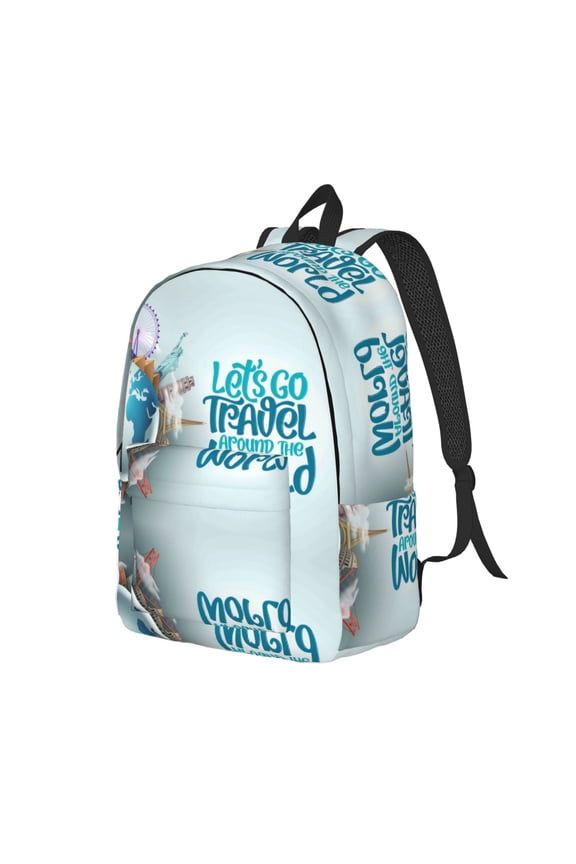 Travel Laptop Backpack - Let's go Travel Around the World Lightweight Canvas Backpack, Wear Resistant Computer Backpack Bag Fit {sizeName} Laptop for Men Women with Adjustable Padded Shoulder Straps