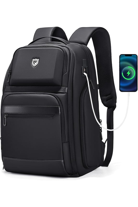 Travel Laptop Backpack for Men, Expandable Water Resistant 15.6 Inch Computer Backpack with USB Port, Mens Hardshell Laptop Bag for Business/Work/College, Black