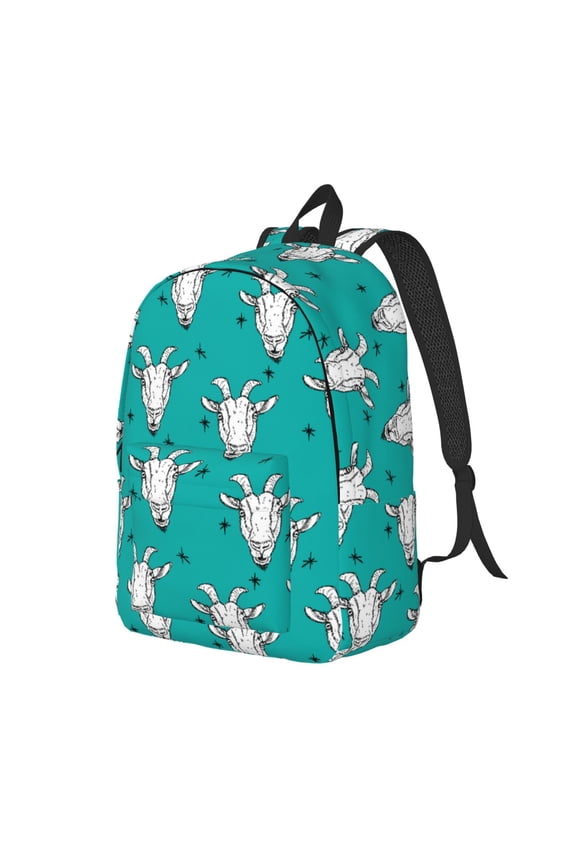 Travel Laptop Backpack - Modern Cartoon Goat Head White Lightweight Canvas Backpack, Wear Resistant Computer Backpack Bag Fit {sizeName} Laptop for Men Women with Adjustable Padded Shoulder Straps