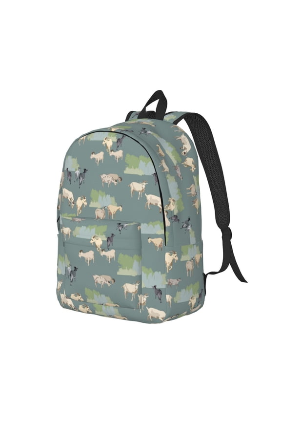 Travel Laptop Backpack - Painted Cute Goat Green Lightweight Canvas Backpack, Wear Resistant Computer Backpack Bag Fit {sizeName} Laptop for Men Women with Adjustable Padded Shoulder Straps