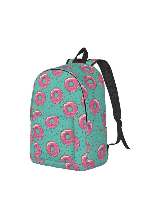 Travel Laptop Backpack - Pink Donut Print Green Lightweight Canvas Backpack, Wear Resistant Computer Backpack Bag Fit {sizeName} Laptop for Men Women with Adjustable Padded Shoulder Straps