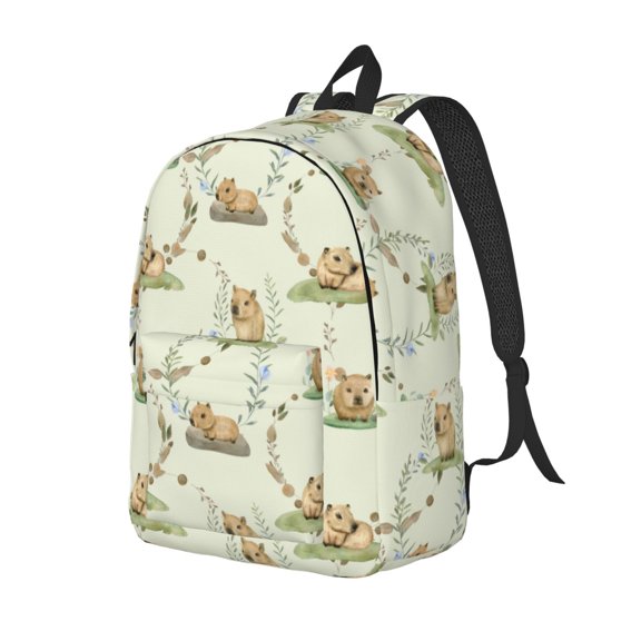 Travel Laptop Backpack - Plant Capybara Print Lightweight Canvas Backpack, Wear Resistant Computer Backpack Bag Fit {sizeName} Laptop for Men Women with Adjustable Padded Shoulder Straps