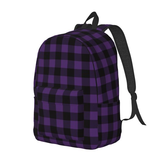 Travel Laptop Backpack - Purple black plaid Lightweight Canvas Backpack, Wear Resistant Computer Backpack Bag Fit {sizeName} Laptop for Men Women with Adjustable Padded Shoulder Straps