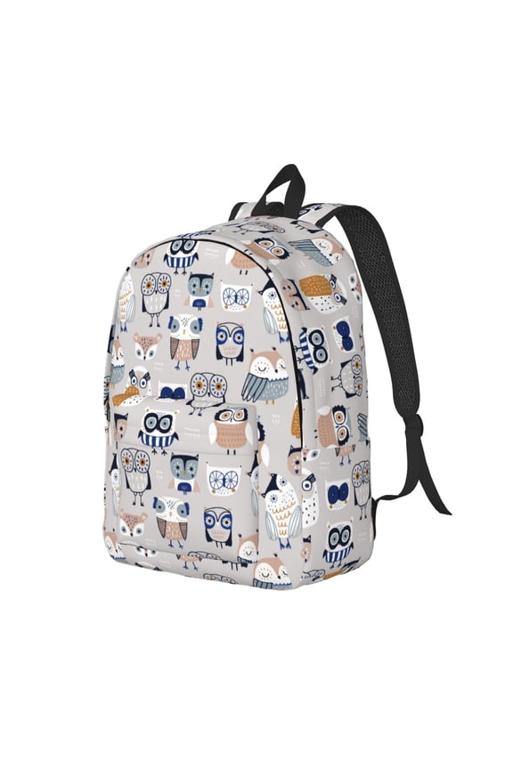 Travel Laptop Backpack - Quirky Doodle Owl Grey Lightweight Canvas Backpack, Wear Resistant Computer Backpack Bag Fit {sizeName} Laptop for Men Women with Adjustable Padded Shoulder Straps