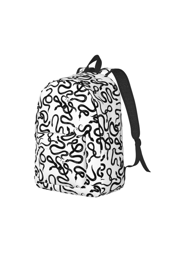 Travel Laptop Backpack - Sketch Simple Black Snake Lightweight Canvas Backpack, Wear Resistant Computer Backpack Bag Fit {sizeName} Laptop for Men Women with Adjustable Padded Shoulder Straps