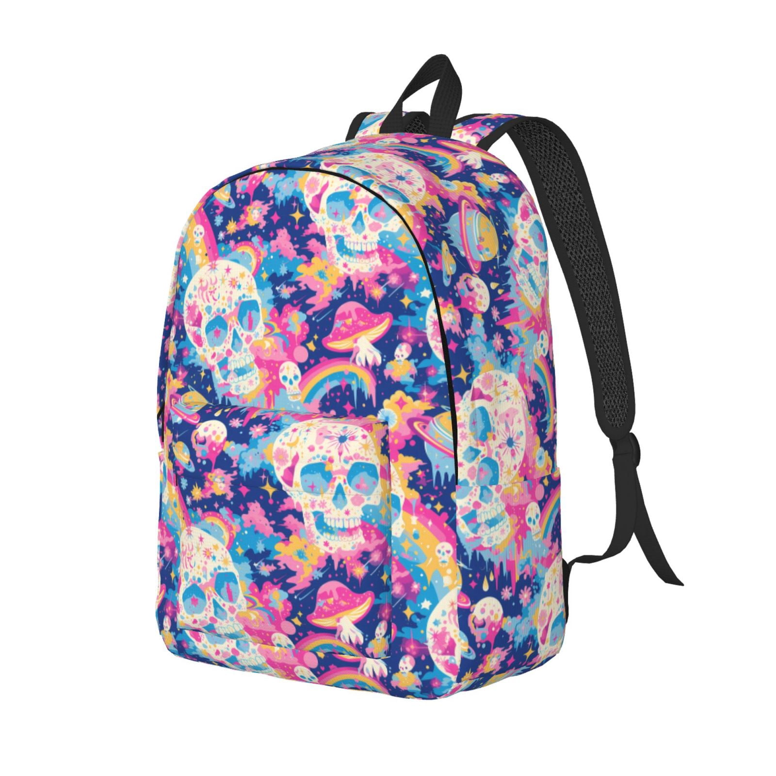 Travel Laptop Backpack - Skull rainbow color space Lightweight Canvas Backpack, Wear Resistant Computer Backpack Bag Fit {sizeName} Laptop for Men Women with Adjustable Padded Shoulder Straps