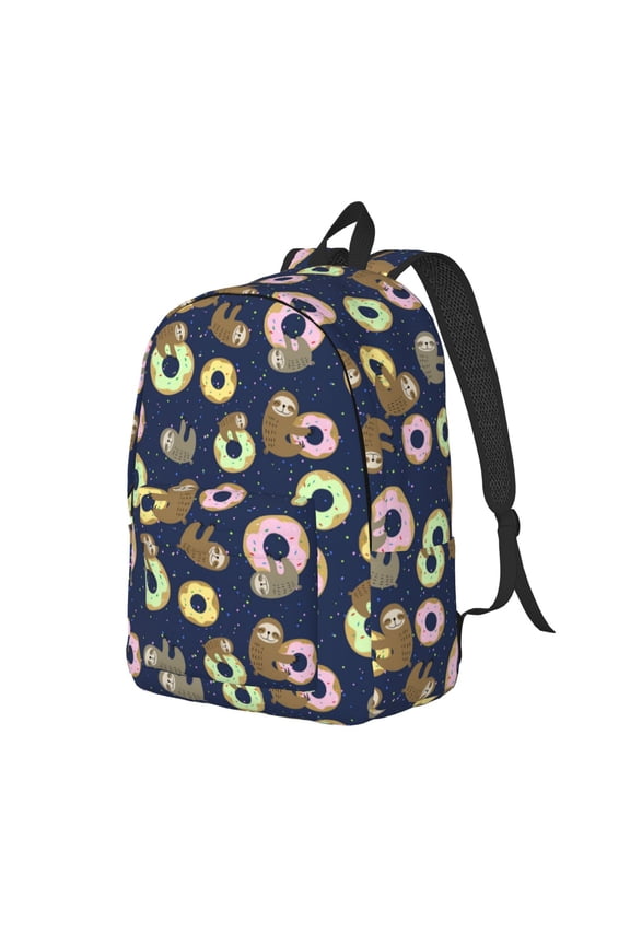 Travel Laptop Backpack - Sloth with Donuts Lightweight Canvas Backpack, Wear Resistant Computer Backpack Bag Fit {sizeName} Laptop for Men Women with Adjustable Padded Shoulder Straps
