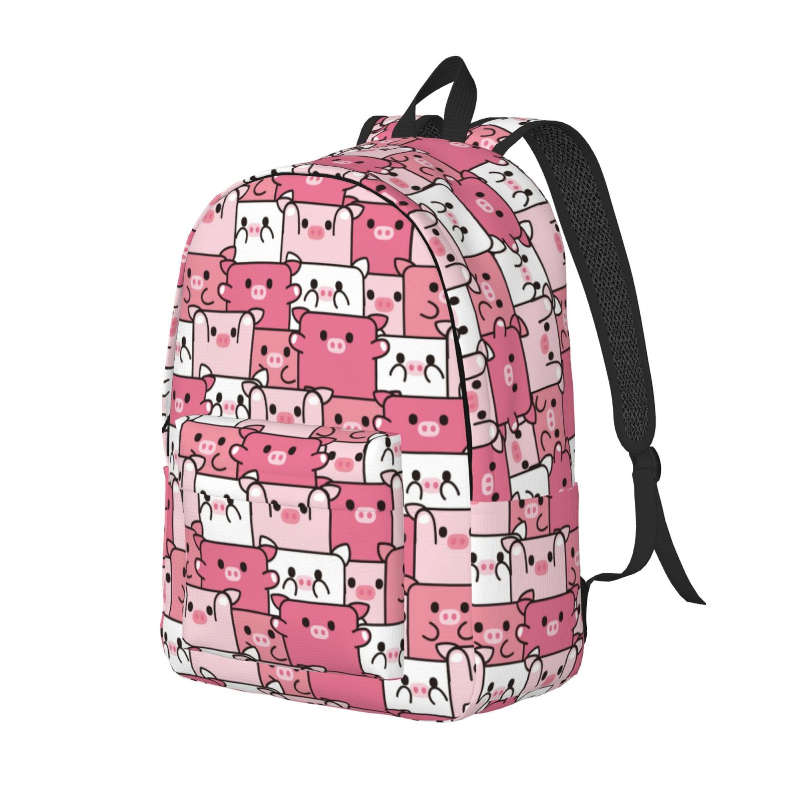Travel Laptop Backpack - Square Cute Pig Pink Lightweight Canvas Backpack, Wear Resistant Computer Backpack Bag Fit {sizeName} Laptop for Men Women with Adjustable Padded Shoulder Straps