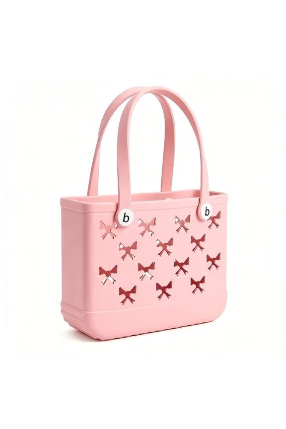Women's EVA Beach Tote Bag 11" Waterproof Small Sand-Resistant Carryall for Pool Vacation Storage Bin Pink