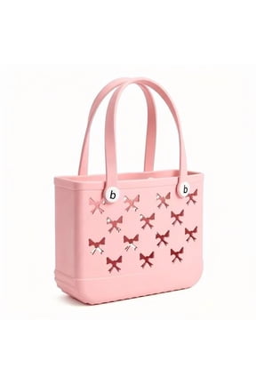 Women's EVA Beach Tote Bag 11" Waterproof Small Sand-Resistant Carryall for Pool Vacation Storage Bin Pink