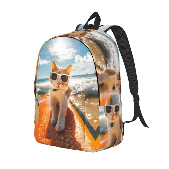 Travel Laptop Backpack - Surfing Cat Sun Lightweight Canvas Backpack, Wear Resistant Computer Backpack Bag Fit {sizeName} Laptop for Men Women with Adjustable Padded Shoulder Straps