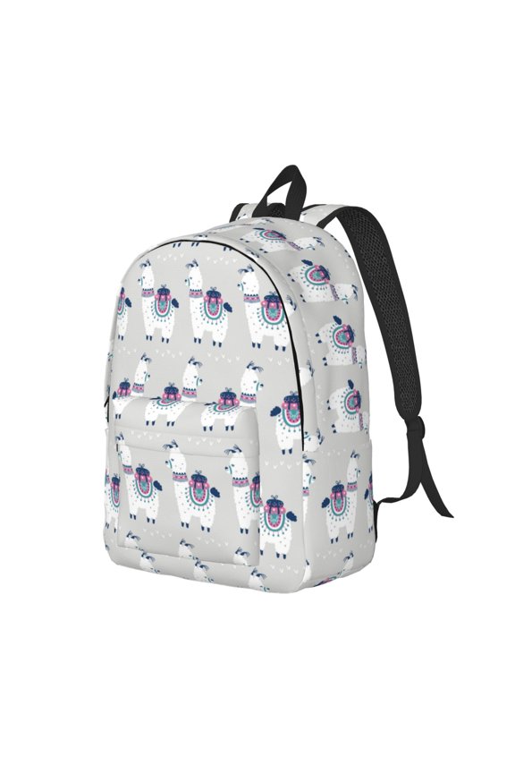 Travel Laptop Backpack - Tropical Cute Cartoon Alpacas Lightweight Canvas Backpack, Wear Resistant Computer Backpack Bag Fit {sizeName} Laptop for Men Women with Adjustable Padded Shoulder Straps