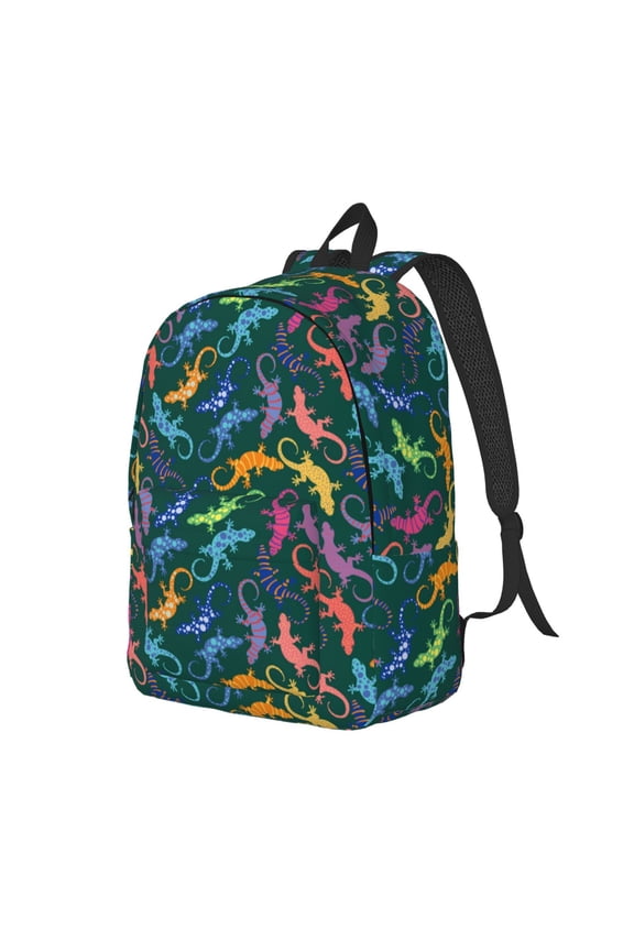 Travel Laptop Backpack - Tropical Lizard Gecko Colorful Lightweight Canvas Backpack, Wear Resistant Computer Backpack Bag Fit {sizeName} Laptop for Men Women with Adjustable Padded Shoulder Straps