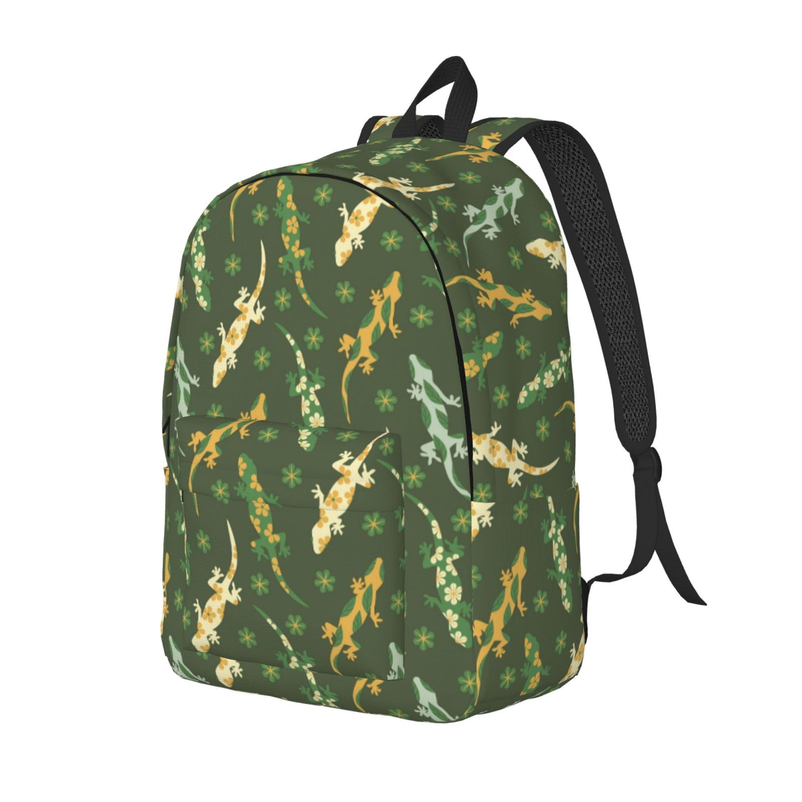 Travel Laptop Backpack - Tropical Lizard Gecko Green Canvas Backpack ...