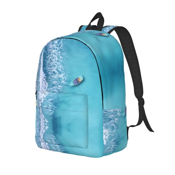 Travel Laptop Backpack - Waves and Boats on the Beach Lightweight Canvas Backpack, Wear Resistant Computer Backpack Bag Fit {sizeName} Laptop for Men Women with Adjustable Padded Shoulder Straps