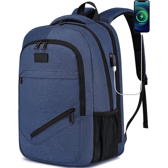 Travel Laptop Backpack for Women & Men,Water Resistant Business Slim Sturdy Laptops Backpack with Port,Fits 15.6 Inch Notebook College School Computer Bag-Blue