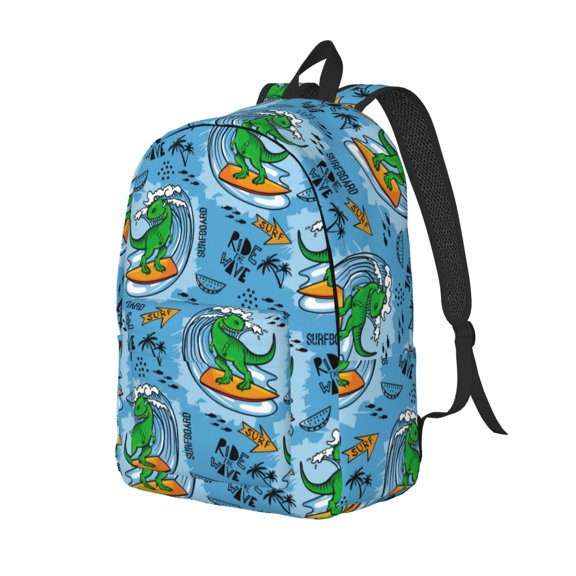 Travel Laptop Backpack - cute Dinosaur surfboard print Lightweight Canvas Backpack, Wear Resistant Computer Backpack Bag Fit {sizeName} Laptop for Men Women with Adjustable Padded Shoulder Straps
