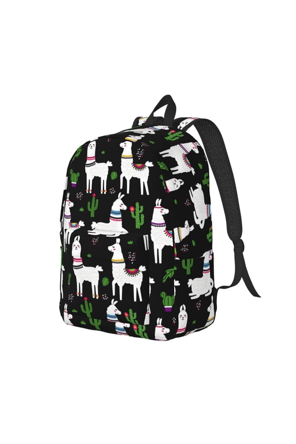 Travel Laptop Backpack - llama alpaca cactus black cute Lightweight Canvas Backpack, Wear Resistant Computer Backpack Bag Fit {sizeName} Laptop for Men Women with Adjustable Padded Shoulder Straps
