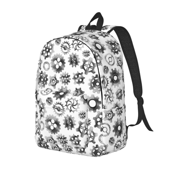 Travel Laptop Backpack - silver Gear Pattern Lightweight Canvas Backpack, Wear Resistant Computer Backpack Bag Fit {sizeName} Laptop for Men Women with Adjustable Padded Shoulder Straps