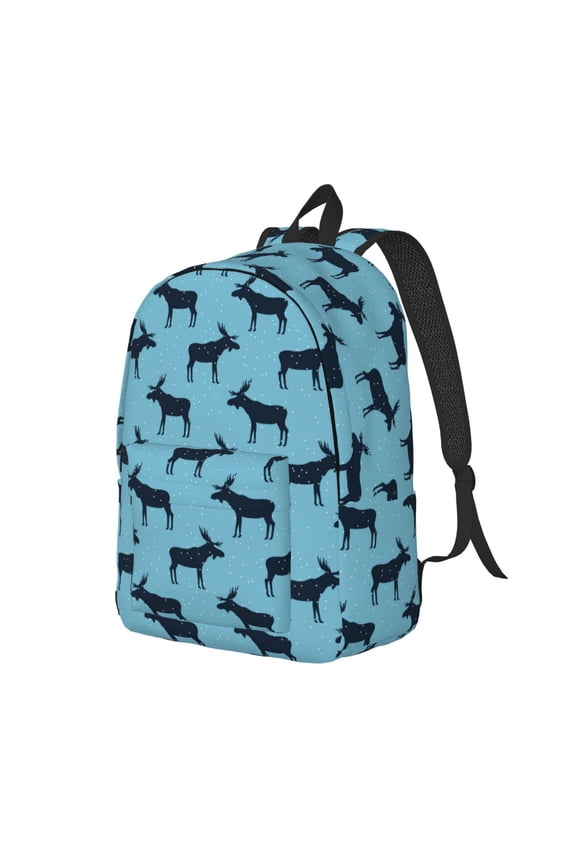 Travel Laptop Backpack - winter moose elk snow blue Lightweight Canvas Backpack, Wear Resistant Computer Backpack Bag Fit {sizeName} Laptop for Men Women with Adjustable Padded Shoulder Straps