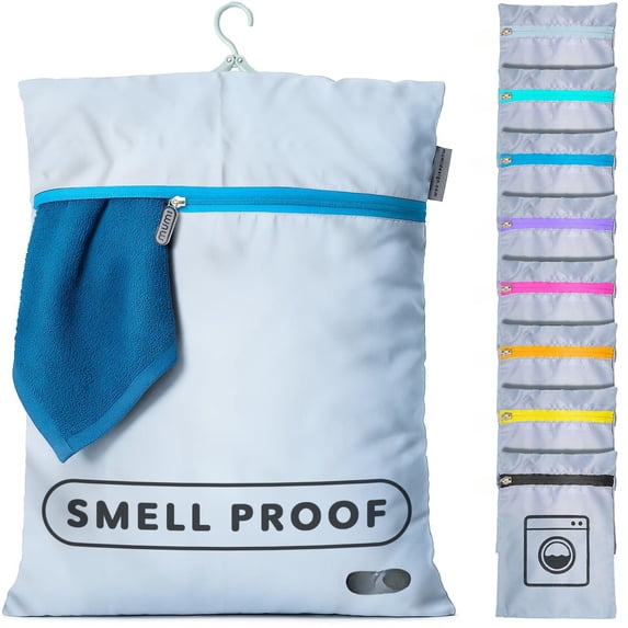 Travel Laundry Bag - & Smell-proof Clothes With Folding Hanger Outer Pouch | Large Storage For Suitcase Gym Packing Dirty Organizer (blue)