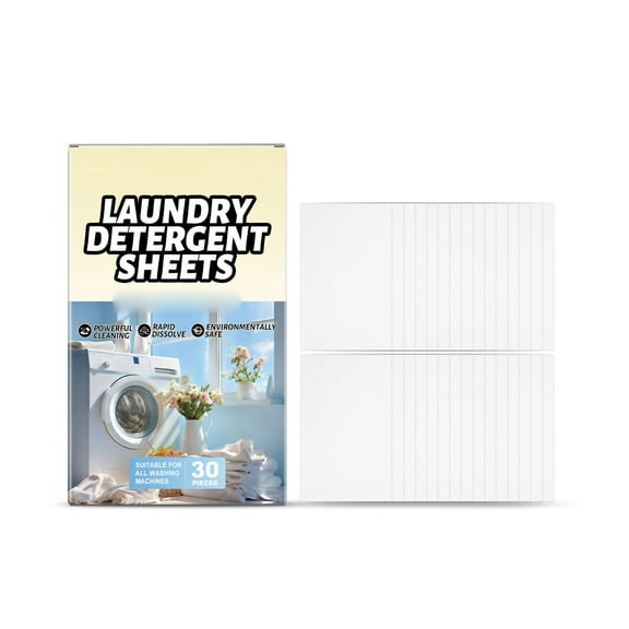 Travel Laundry Detergent Sheets, 30 Sheet Envelope Pouch Pack, for Clothing Deep Cleaning Stains Dirt Odors, for Household Bashroom Laundry Room
