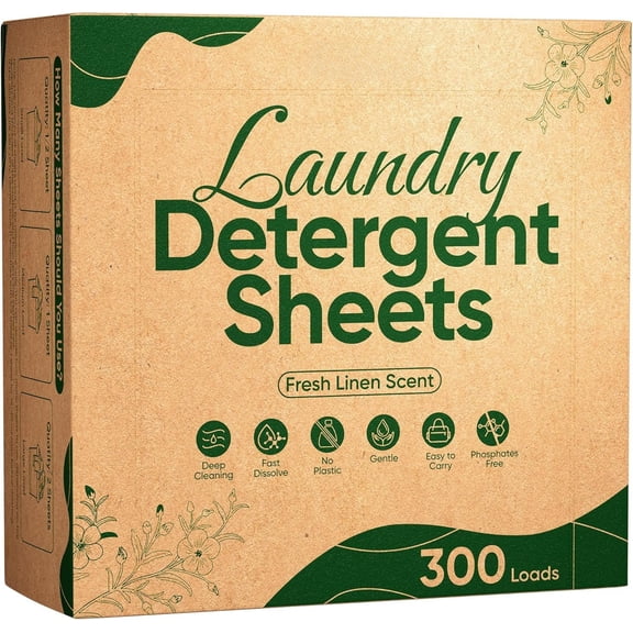 Travel Laundry Detergent Sheets  300 Loads  Washing Detergent Sheets Plastic-Free Washer Strips,  Linen Scent Liquidless Laundry Strips for Camping Dorm
