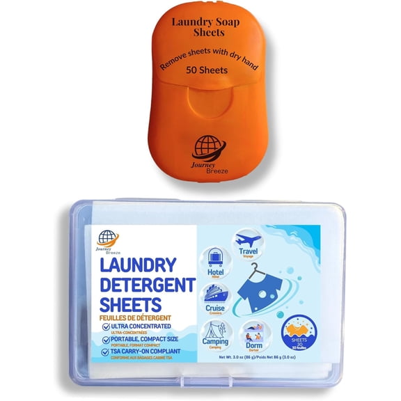 Travel Laundry Detergent Sheets Bundle 50 Count Hand Wash + 30 Count Machine Wash Laundry Detergent Sheets for Sink Washing in Hotels, Cruises, Camping & Backpacking