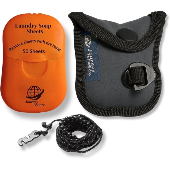 Travel Laundry Detergent Sheets and Travel Clothesline Laundry Detergent Sheets 50-Count + Portable Clothesline for Hotels, Cruises & Camping, Compact Sink Laundry Set for Trips & Small Spaces