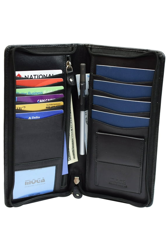 Travel Leather Zip-Around Multiple Family Passport Holder Document Organizer Case Wallet