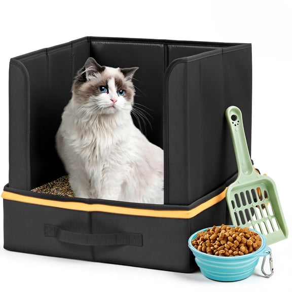 Travel Litter Box for Cats with High Side, Portable Kitty Litter Travel Box with Collapsible Baffle Waterproof Scratch-Proof Kitty Litter Pan for Car, Road Trip, Hotel