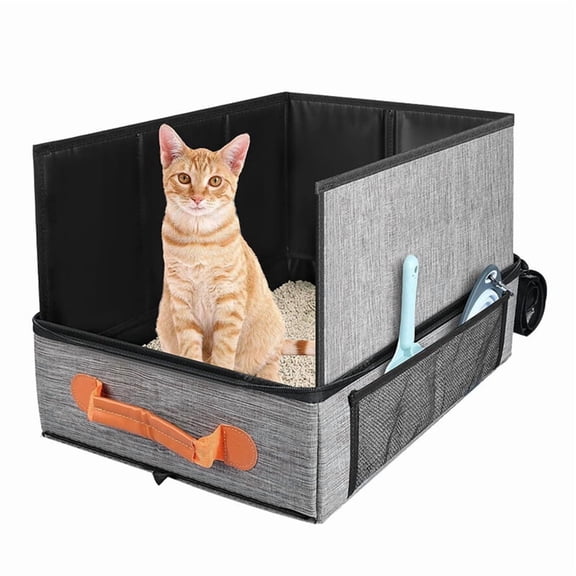Travel Litter Box for Cats, Fold Cat Litter Box with Lid, Portable Cat Box with Zipper & Hard Bottom