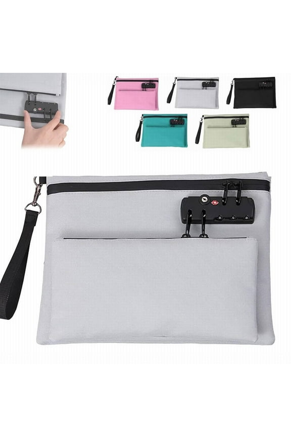 Travel Lock Bag with Combination, Anti-Theft Double Layer Storage Pouch for Passport Id Valuables Secure Travel Pouch Anti Theft, Anti-Theft Travel Pouch by Goohae,Grey
