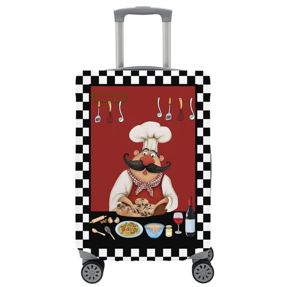 Travel Luggage Cover Bistro Cooking Chef Suitcase Cover Elastic Anti Scratch Baggage Covers Funny Kitchen Wine Black Plaid Luggage Covers Protector for Travel Fit 19-21 Inch Carry on Luggage