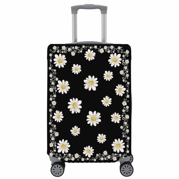Travel Luggage Cover Black Daisy Flower Suitcase Cover Elastic Anti Scratch Baggage Covers Farmhouse Floral Border Luggage Covers Protector for Travel Universal Fit 19-21 Inch Carry on Luggage