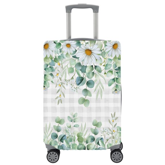 Travel Luggage Cover Daisy Floral Suitcase Cover Elastic Anti Scratch Baggage Covers Green Eucalyptus Leaves Branch Grey Plaid Luggage Covers Protector for Travel Fit 19-21 Inch Carry on Luggage