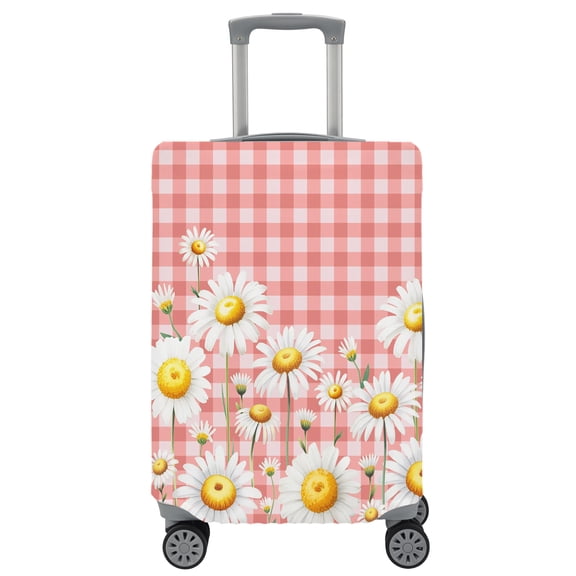 Travel Luggage Cover Daisy Floral Suitcase Cover Elastic Anti Scratch Baggage Covers Spring Summer Flower Pink Plaid Luggage Covers Protector for Travel Universal Fit 19-21 Inch Carry on Luggage