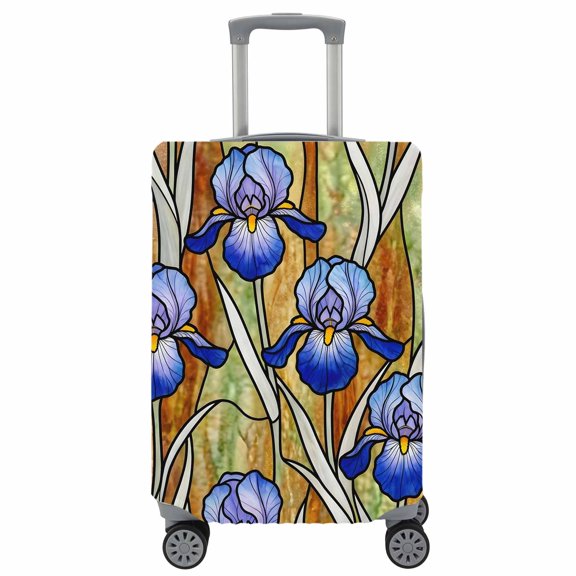 Travel Luggage Cover Iris Flowers Vines Suitcase Cover Elastic Anti Scratch Baggage Covers Floral Branches Stained Glass Luggage Covers Protector for Travel Universal Fit 19-21 Inch Carry on Luggage