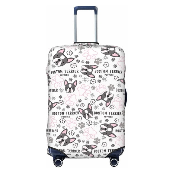 Travel Luggage Cover Protector - Boston Terrier puppies pink paw Anti-Scratch Suitcase Covers Fits 18-32 Inch Luggage
