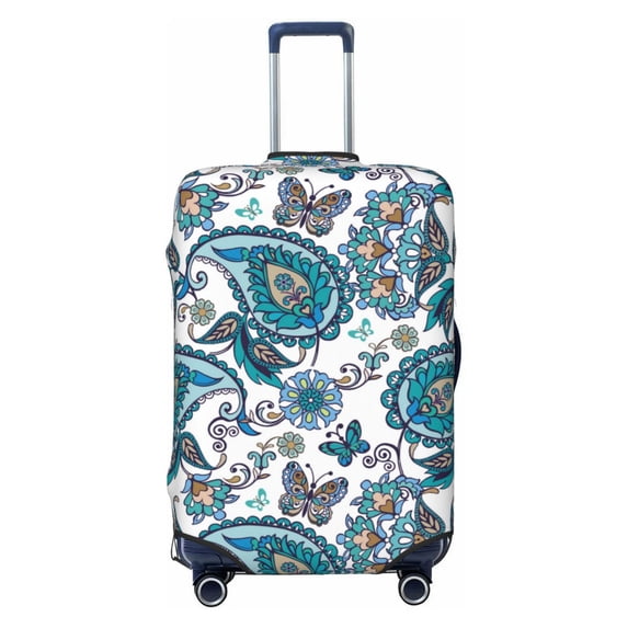 Travel Luggage Cover Protector - Green Flower Butterfly Paisley Anti-Scratch Suitcase Covers Fits 18-32 Inch Luggage