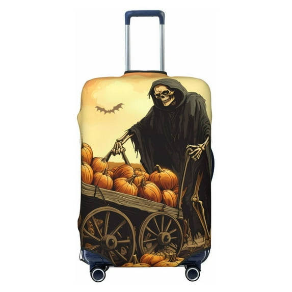 Travel Luggage Cover Protector - Halloween Rice Field Pumpkin Skull Anti-Scratch Suitcase Covers Fits 18-32 Inch Luggage