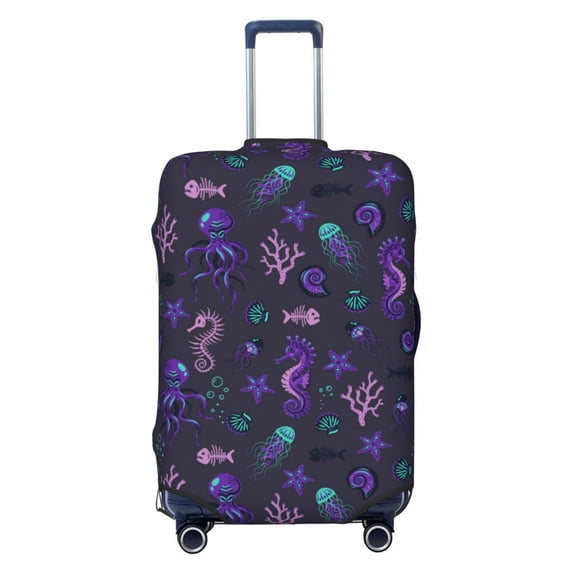 Travel Luggage Cover Protector - Octopus Seahorse Jellyfish Purple Anti-Scratch Suitcase Covers Fits 18-32 Inch Luggage