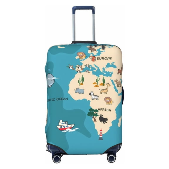Travel Luggage Cover Protector - World Map With Animal Anti-Scratch Suitcase Covers Fits 18-32 Inch Luggage