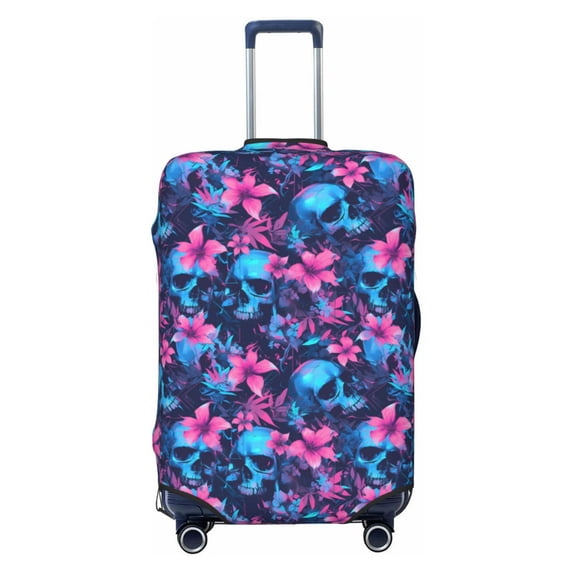 Travel Luggage Cover Protector - blue Skull flower pink Anti-Scratch Suitcase Covers Fits 18-32 Inch Luggage