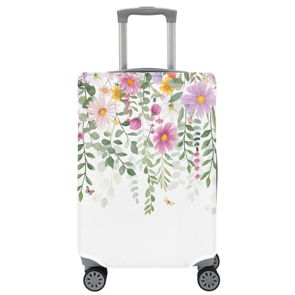 Travel Luggage Cover Spring Floral Suitcase Cover Elastic Anti Scratch Baggage Covers Daisy Eucalyptus Leaves Luggage Covers Protector for Travel Universal Fit 19-21 Inch Carry on Luggage